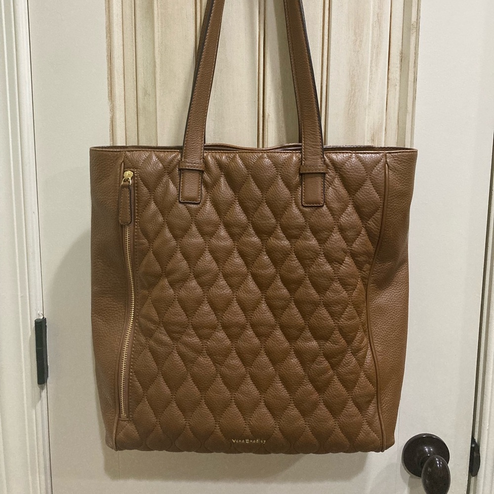 Vera Bradley Brown Quilted Tote with Leather Straps